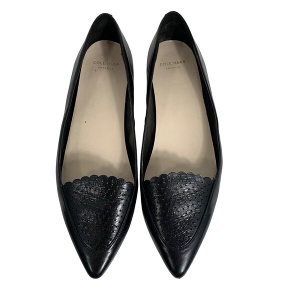 Cole Haan Black Leather Perforated Scalloped Flats SZ 7B Womens Casual Business - Picture 6 of 12